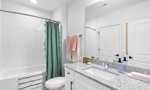 a bathroom with a tub sink and toilet